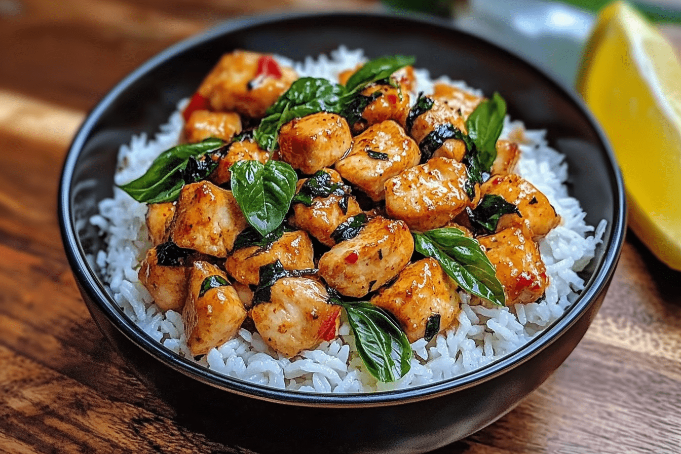 Spiced Coconut Basil Chicken with Rice